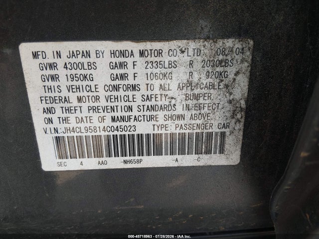 Продаж на аукціоні авто 2004 Acura Tsx, vin: JH4CL95814C045023, номер лоту: 45718963