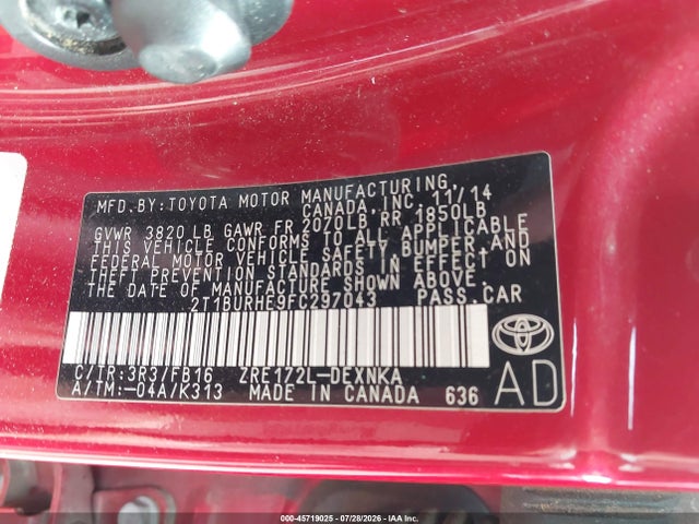Toyota COROLLA LE 2015 2T1BURHE9FC297043 Image 9