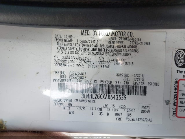 Продаж на аукціоні авто 2010 Lincoln Mkz, vin: 3LNHL2GCXAR643555, номер лоту: 45719051