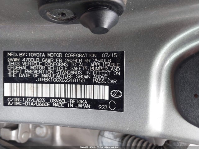 45719052 :رقم المزاد ، JTHBK1GGXG2218150 vin ، 2016 Lexus Es 350 مزاد بيع