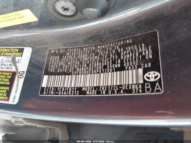45719096 :رقم المزاد ، 5YFBURHE6HP612061 vin ، 2017 Toyota Corolla Le مزاد بيع
