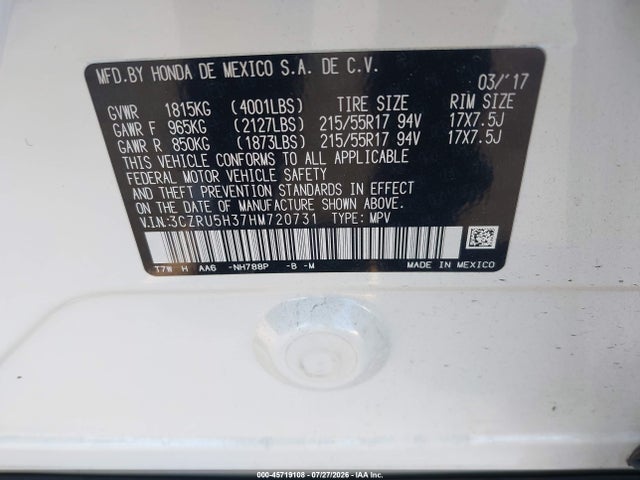 Honda HR-V LX 2017 3CZRU5H37HM720731 Image 9