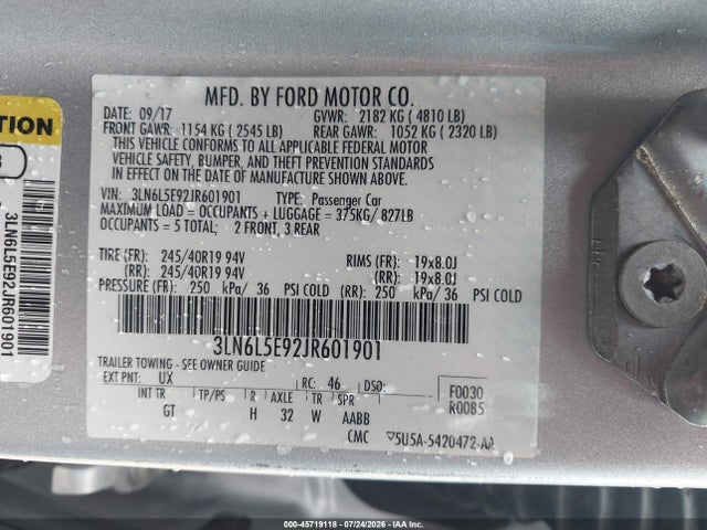 Aukcja sprzedaży 2018 Lincoln Mkz Reserve, vin: 3LN6L5E92JR601901, numer aukcji: 45719118