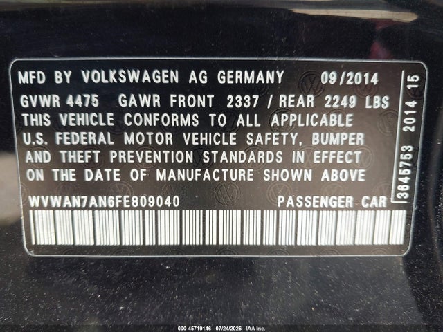 2015 Volkswagen Cc 2.0t R-line მანქანა იყიდება აუქციონზე, vin: WVWAN7AN6FE809040, აუქციონის ნომერი: 45719146