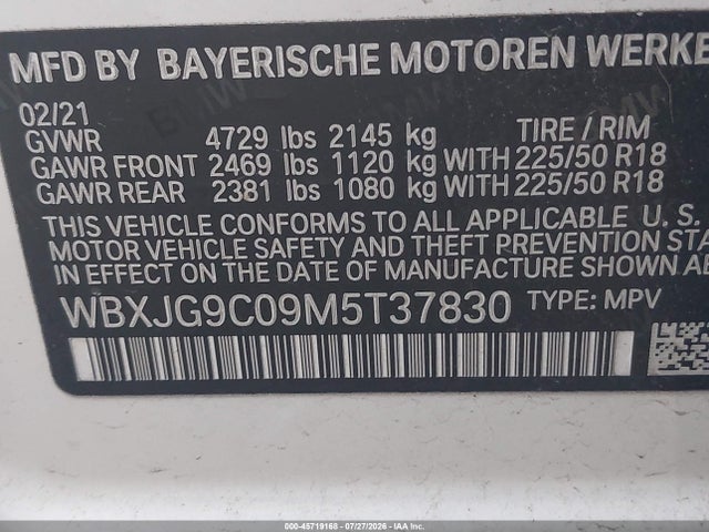 Продаж на аукціоні авто 2021 Bmw X1 Xdrive28i, vin: WBXJG9C09M5T37830, номер лоту: 45719168