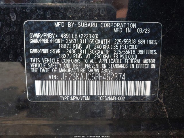 Продаж на аукціоні авто 2023 Subaru Forester Sport, vin: JF2SKAJC5PH462374, номер лоту: 45719173