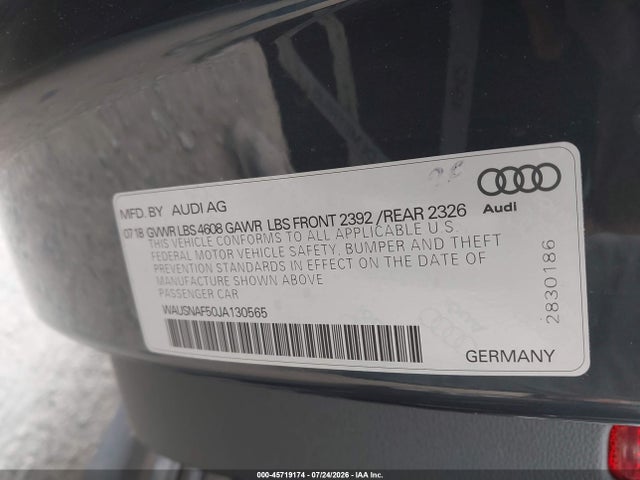 45719174 :رقم المزاد ، WAUSNAF50JA130565 vin ، 2018 Audi A5 2.0t Premium مزاد بيع