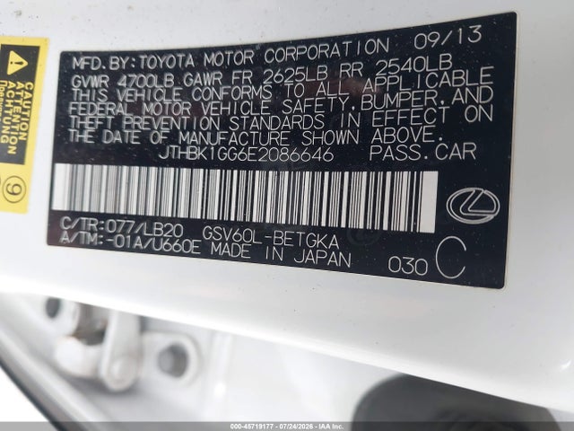 Aukcja sprzedaży 2014 Lexus Es 350, vin: JTHBK1GG6E2086646, numer aukcji: 45719177