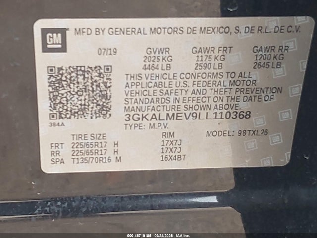 2020 Gmc Terrain Fwd Sle მანქანა იყიდება აუქციონზე, vin: 3GKALMEV9LL110368, აუქციონის ნომერი: 45719185