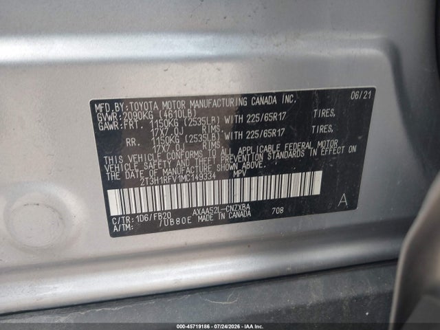 Aukcja sprzedaży 2021 Toyota Rav4 Le, vin: 2T3H1RFV1MC149334, numer aukcji: 45719186