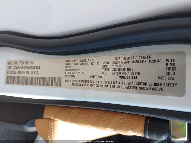 Продаж на аукціоні авто 2022 Jeep Grand Cherokee Summit 4x4, vin: 1C4RJHEG3N8634954, номер лоту: 45719203