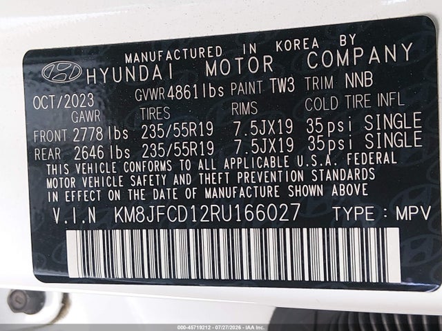 KM8JFCD12RU166027 Hyundai Tucson Hybrid N Line