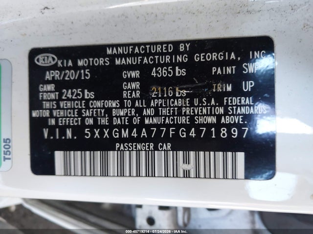 KIA Optima Lx 2015 5XXGM4A77FG471897 Image 9