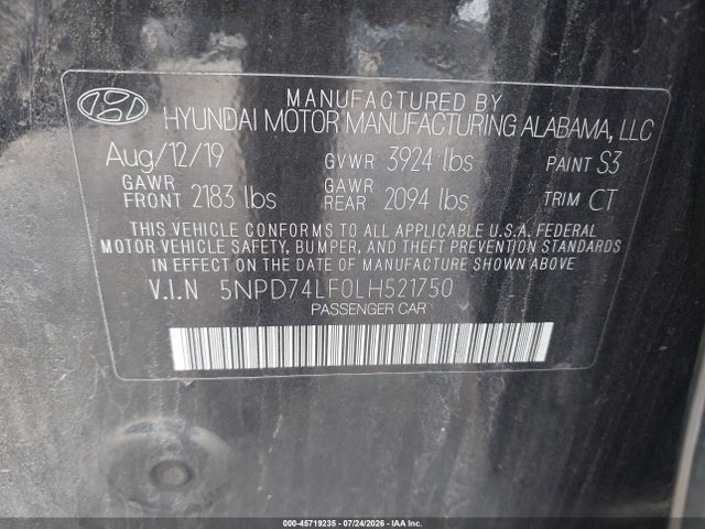 Продажа на аукционе авто 2020 Hyundai Elantra Se, vin: 5NPD74LF0LH521750, номер лота: 45719235