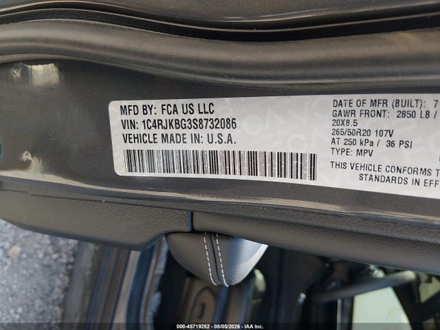 2025 Jeep Grand Cherokee L Limited 4x4 მანქანა იყიდება აუქციონზე, vin: 1C4RJKBG3S8732086, აუქციონის ნომერი: 45719252