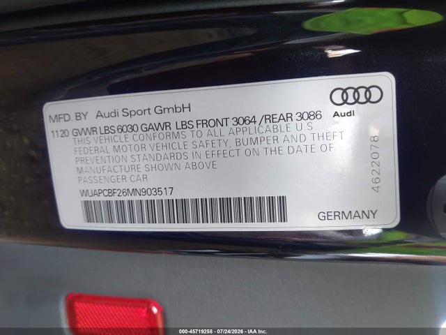 WUAPCBF26MN903517 Audi Rs 7 Sportback Tfsi Quattro Tiptronic