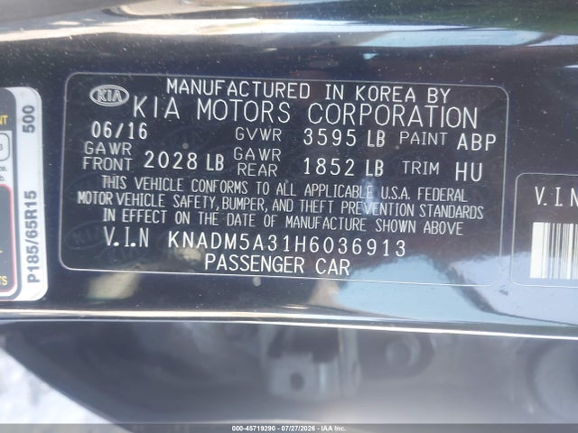 KIA RIO LX 2017 KNADM5A31H6036913 Image 9
