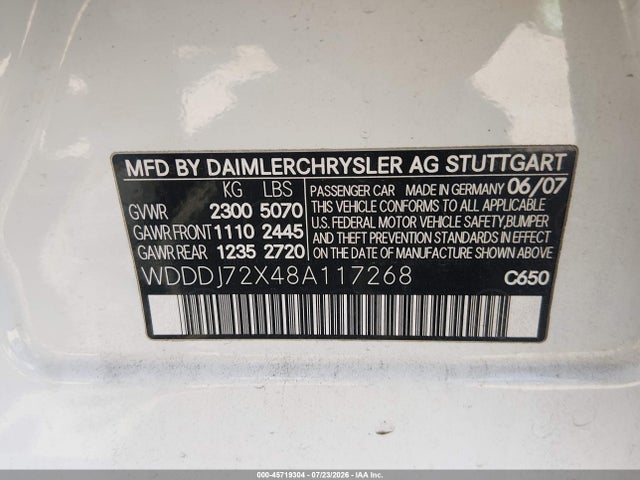 Продажа на аукционе авто 2008 Mercedes-benz Cls 550, vin: WDDDJ72X48A117268, номер лота: 45719304