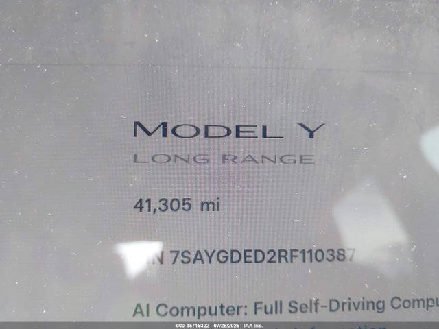 Продажа на аукционе авто 2024 Tesla Model Y Long Range Single Motor Rear-wheel Drive/rwd, vin: 7SAYGDED2RF110387, номер лота: 45719322