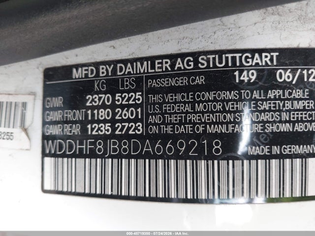 2013 Mercedes-benz E 350 4matic მანქანა იყიდება აუქციონზე, vin: WDDHF8JB8DA669218, აუქციონის ნომერი: 45719350