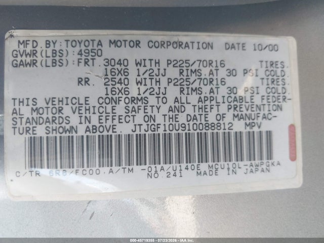 Продажа на аукционе авто 2001 Lexus Rx 300, vin: JTJGF10U910088812, номер лота: 45719355