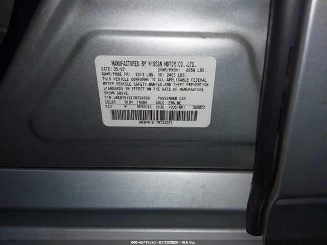 Продаж на аукціоні авто 2007 Infiniti G35 Sport, vin: JNKBV61E17M724689, номер лоту: 45719363