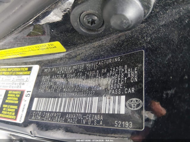 4T1B11HK9JU537327 Toyota CAMRY LE