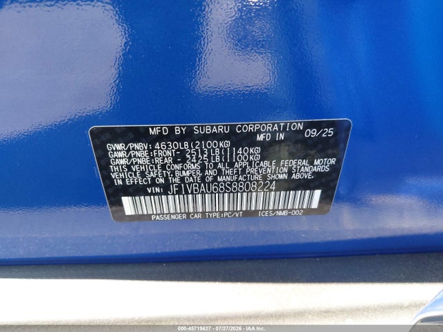 45719427 :رقم المزاد ، JF1VBAU68S8808224 vin ، 2025 Subaru Wrx Gt مزاد بيع