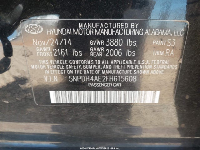 Hyundai ELANTRA SE 2015 5NPDH4AE2FH615608 Image 9