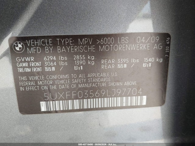 Продажа на аукционе авто 2009 Bmw X5 Xdrive35d, vin: 5UXFF03569LJ97704, номер лота: 45719490