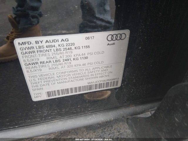 45719554 :رقم المزاد ، WA1JCCFS6JR009010 vin ، 2018 Audi Q3 2.0t Premium/2.0t Sport Premium مزاد بيع