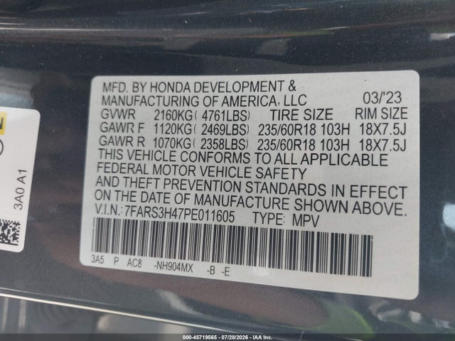 7FARS3H47PE011605 Honda Cr-v Ex 2wd