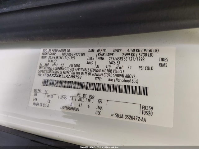 1FBAX2XM5JKA99798 Ford Transit-350 Xl