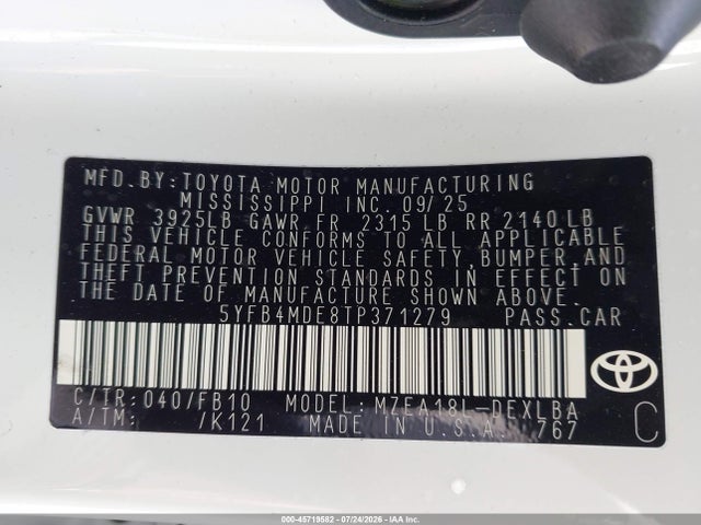 5YFB4MDE8TP371279 Toyota COROLLA LE