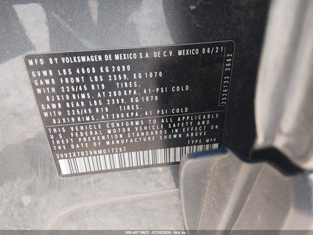 Продажа на аукционе авто 2022 Volkswagen Taos 1.5t Sel, vin: 3VV2X7B29NM017297, номер лота: 45719622