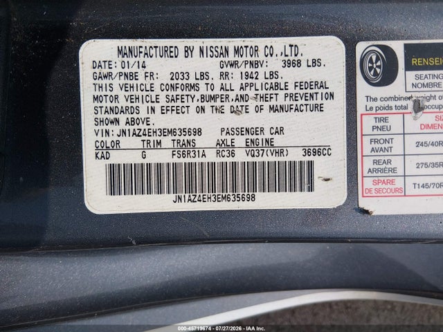 JN1AZ4EH3EM635698 Nissan 370Z