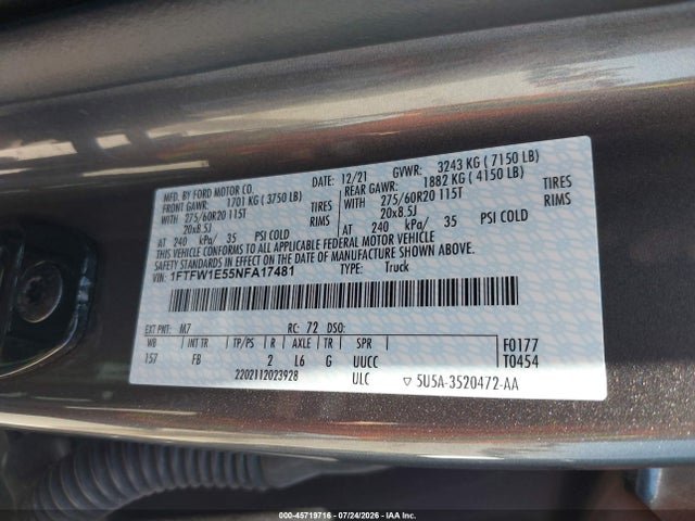 Ford F-150 Xlt 2022 1FTFW1E55NFA17481 Image 9