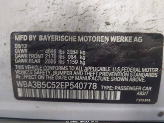 45719737 :رقم المزاد ، WBA3B5C52EP540778 vin ، 2014 Bmw 328i Xdrive مزاد بيع