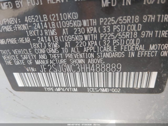 Продажа на аукционе авто 2017 Subaru Forester 2.0xt Touring, vin: JF2SJGWC3HH488889, номер лота: 45719742