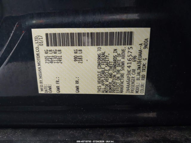 Aukcja sprzedaży 2017 Nissan Maxima 3.5 Sv, vin: 1N4AA6AP3HC416575, numer aukcji: 45719750