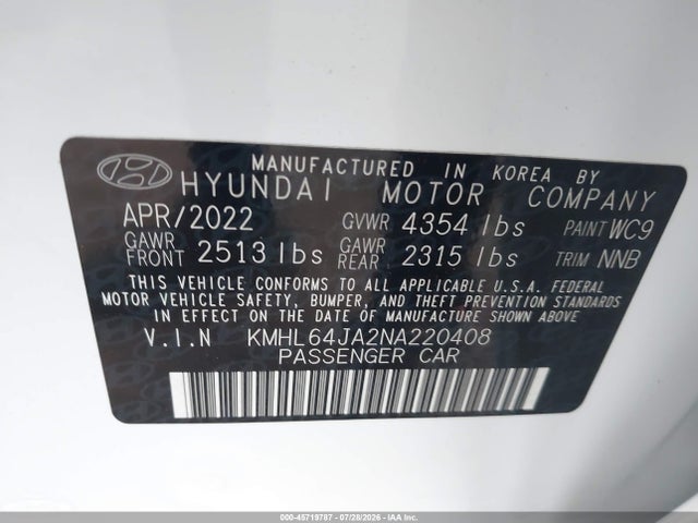 Hyundai SONATA SEL 2022 KMHL64JA2NA220408 Image 9