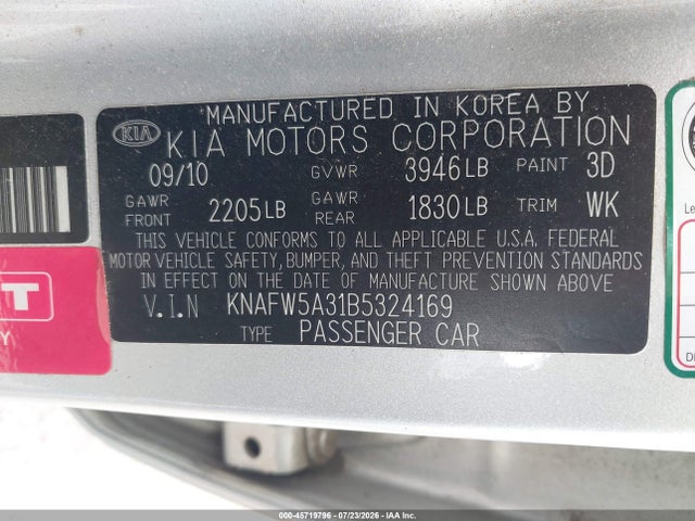 Aukcja sprzedaży 2011 Kia Forte Sx, vin: KNAFW5A31B5324169, numer aukcji: 45719796