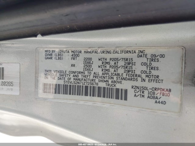 45719823 :رقم المزاد ، 5TEVL52N71Z725678 vin ، 2001 Toyota Tacoma مزاد بيع