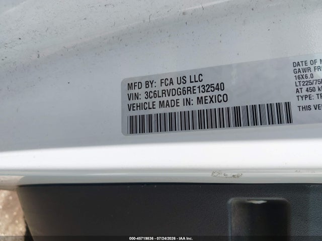 45719836 :رقم المزاد ، 3C6LRVDG6RE132540 vin ، 2024 Ram Promaster 2500 Tradesman High Roof 159 Wb W/pass Seat مزاد بيع