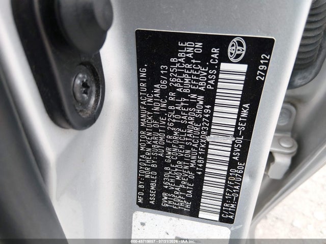 Продаж на аукціоні авто 2013 Toyota Camry Le, vin: 4T4BF1FKXDR327494, номер лоту: 45719857
