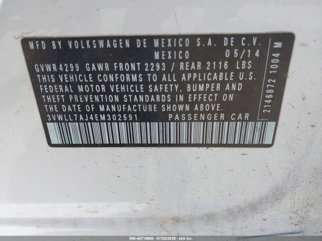 Продажа на аукционе авто 2014 Volkswagen Jetta 2.0l Tdi, vin: 3VWLL7AJ4EM302591, номер лота: 45719860