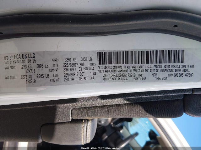 Продаж на аукціоні авто 2016 Jeep Cherokee Latitude, vin: 1C4PJLCB4GW173019, номер лоту: 45719890