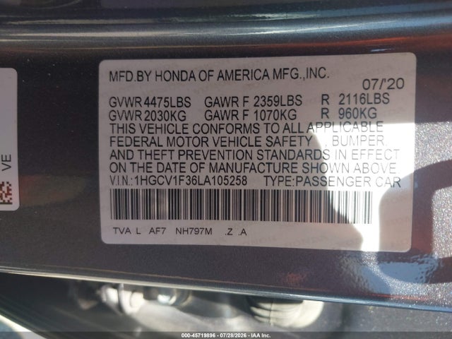 1HGCV1F36LA105258 Honda Accord Sport