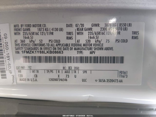 1FMZK1Y88LKB08663 Ford Transit-150 Passenger Van Xl