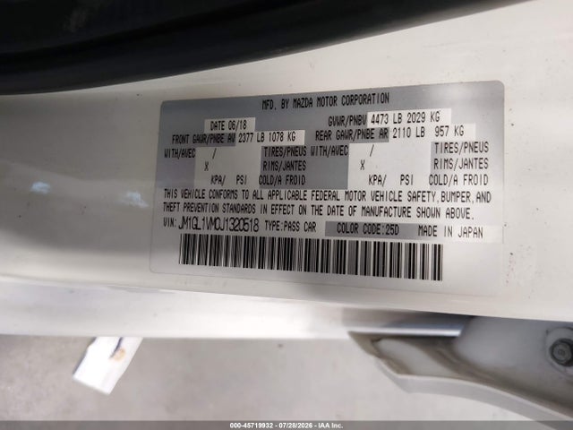 45719932 :رقم المزاد ، JM1GL1VM0J1320518 vin ، 2018 Mazda Mazda6 Touring مزاد بيع